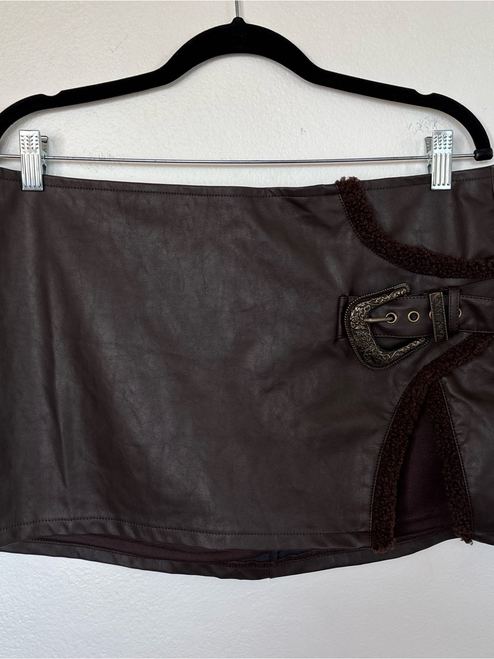 Fashion Nova Ride Away Brown Faux Leather Micro Mini Skirt chocolate